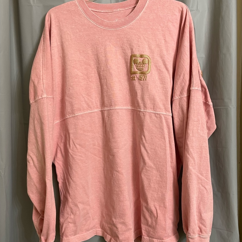 Walt Disney World Spirit Jersey, Pink with Gold Glitter Letters, size Large